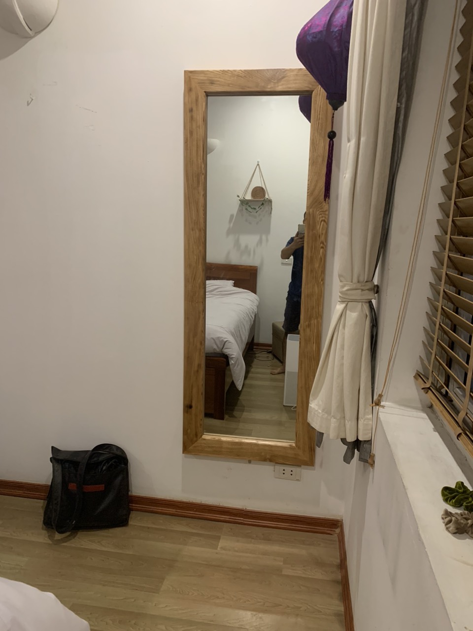 Customized vintage mirror with oak wood frame